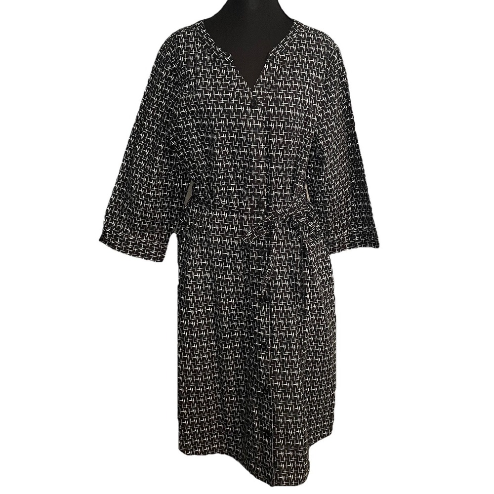 CJ Banks Women's‎ Black and White Abstract Print Belted Shirt Dress Size Large